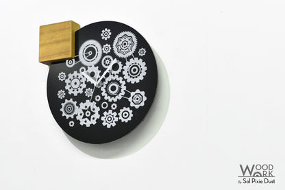 Modern Black Aluminum with Solid Iroko Wood Wall Clock