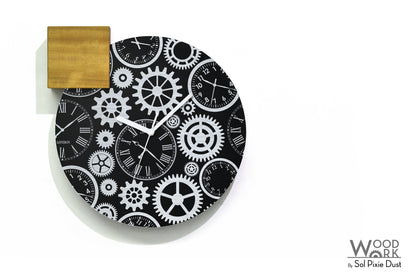 Modern Black Aluminum with Solid Iroko Wood Wall Clock