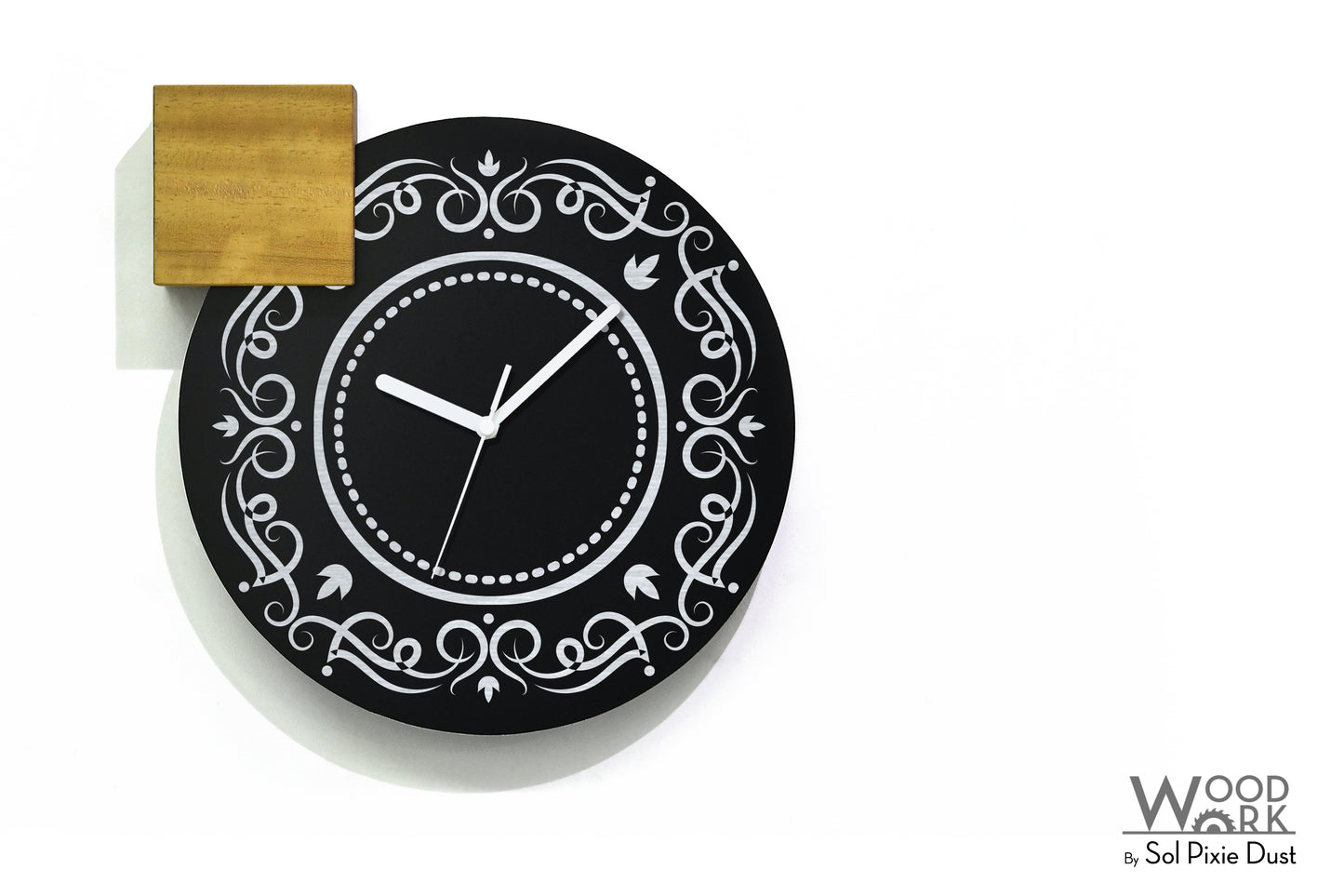 Modern Black Aluminum with Solid Iroko Wood Wall Clock