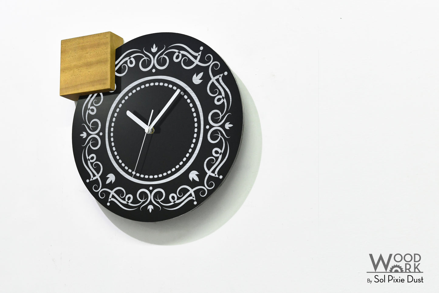 Modern Black Aluminum with Solid Iroko Wood Wall Clock