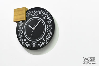 Modern Black Aluminum with Solid Iroko Wood Wall Clock
