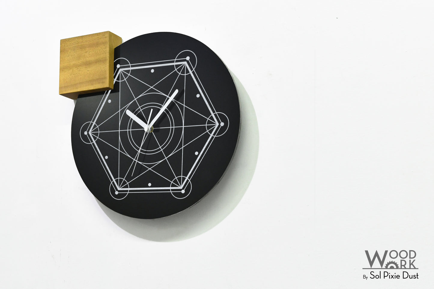 Modern Black Aluminum with Solid Iroko Wood Wall Clock