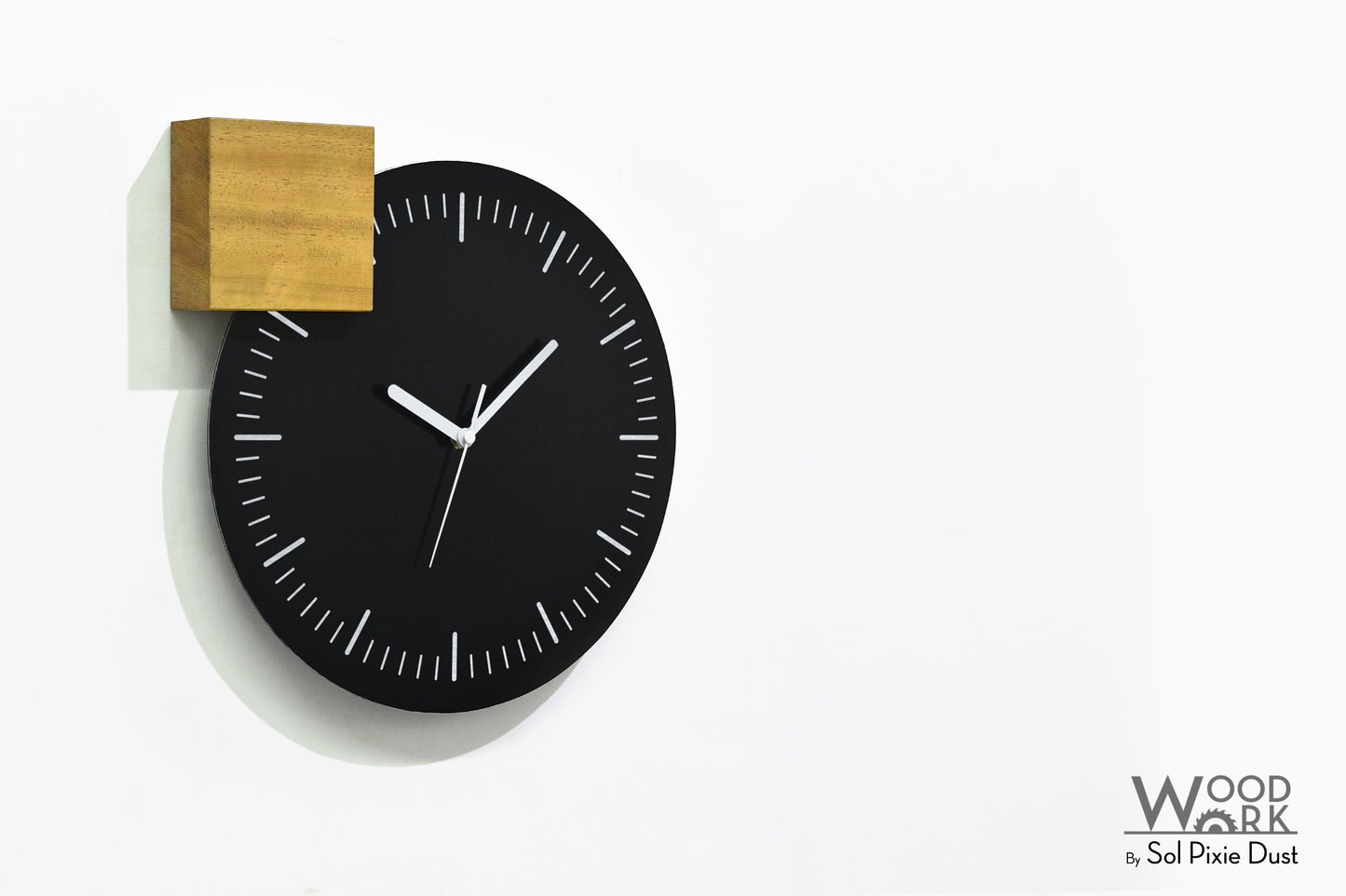 Modern Black Aluminum with Solid Iroko Wood Wall Clock