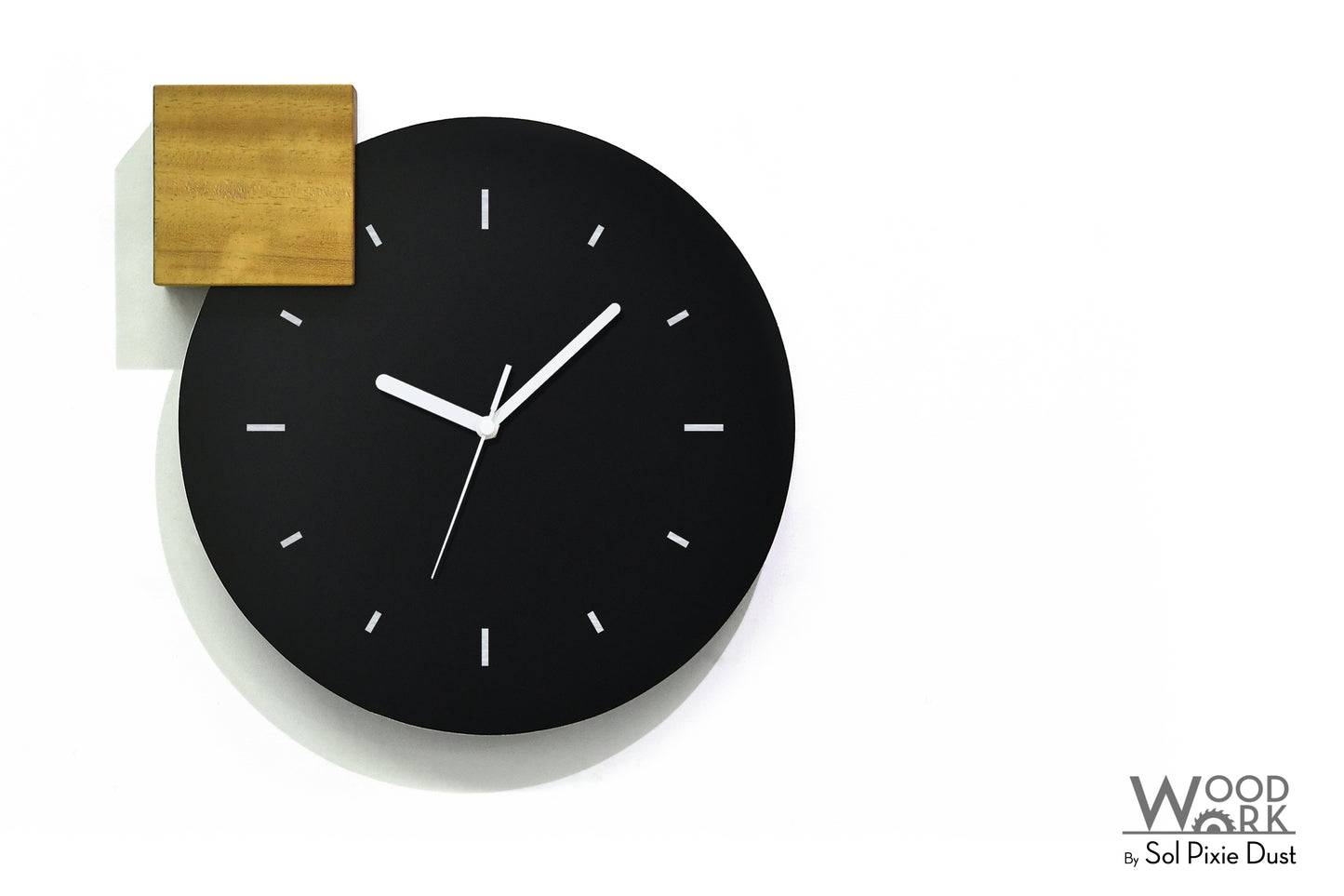 Modern Black Aluminum with Solid Iroko Wood Wall Clock