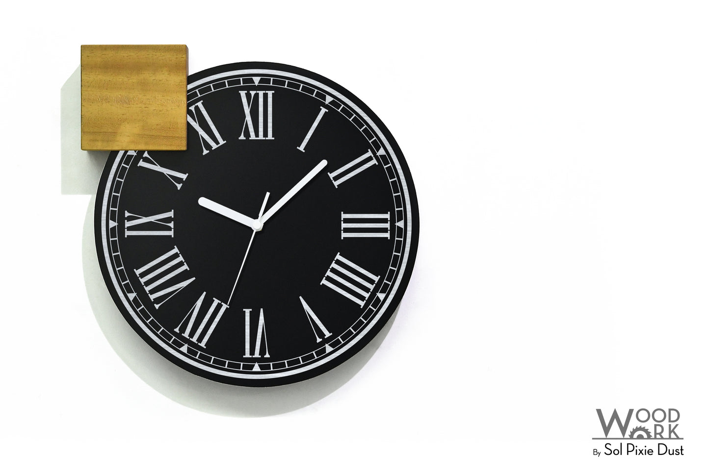 Modern Black Aluminum with Solid Iroko Wood Wall Clock