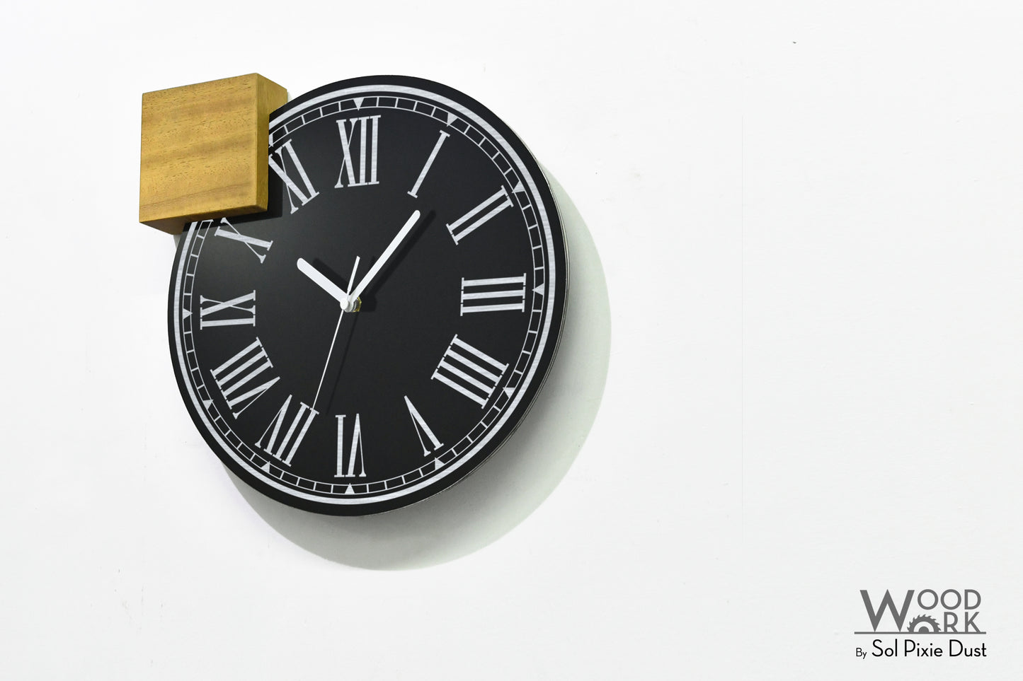 Modern Black Aluminum with Solid Iroko Wood Wall Clock