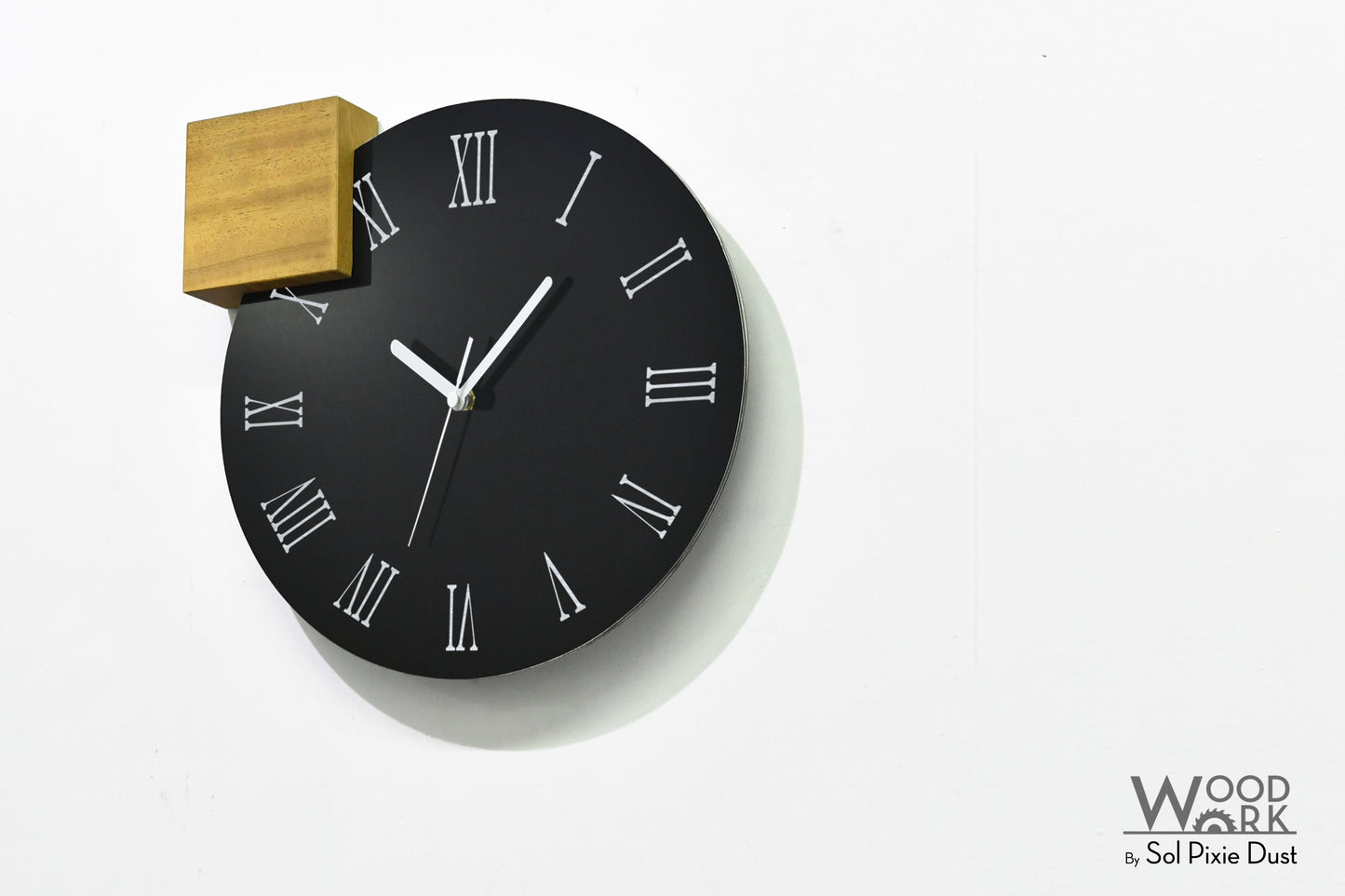Modern Black Aluminum with Solid Iroko Wood Wall Clock