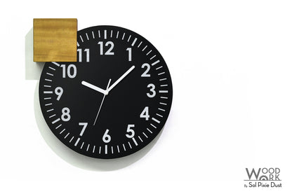Modern Black Aluminum with Solid Iroko Wood Wall Clock