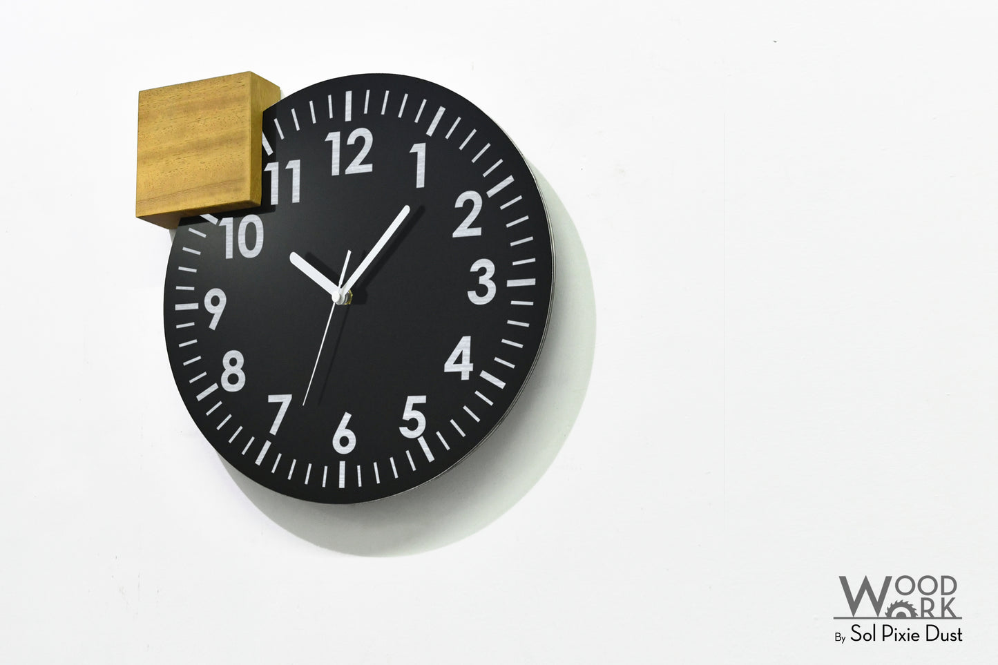 Modern Black Aluminum with Solid Iroko Wood Wall Clock