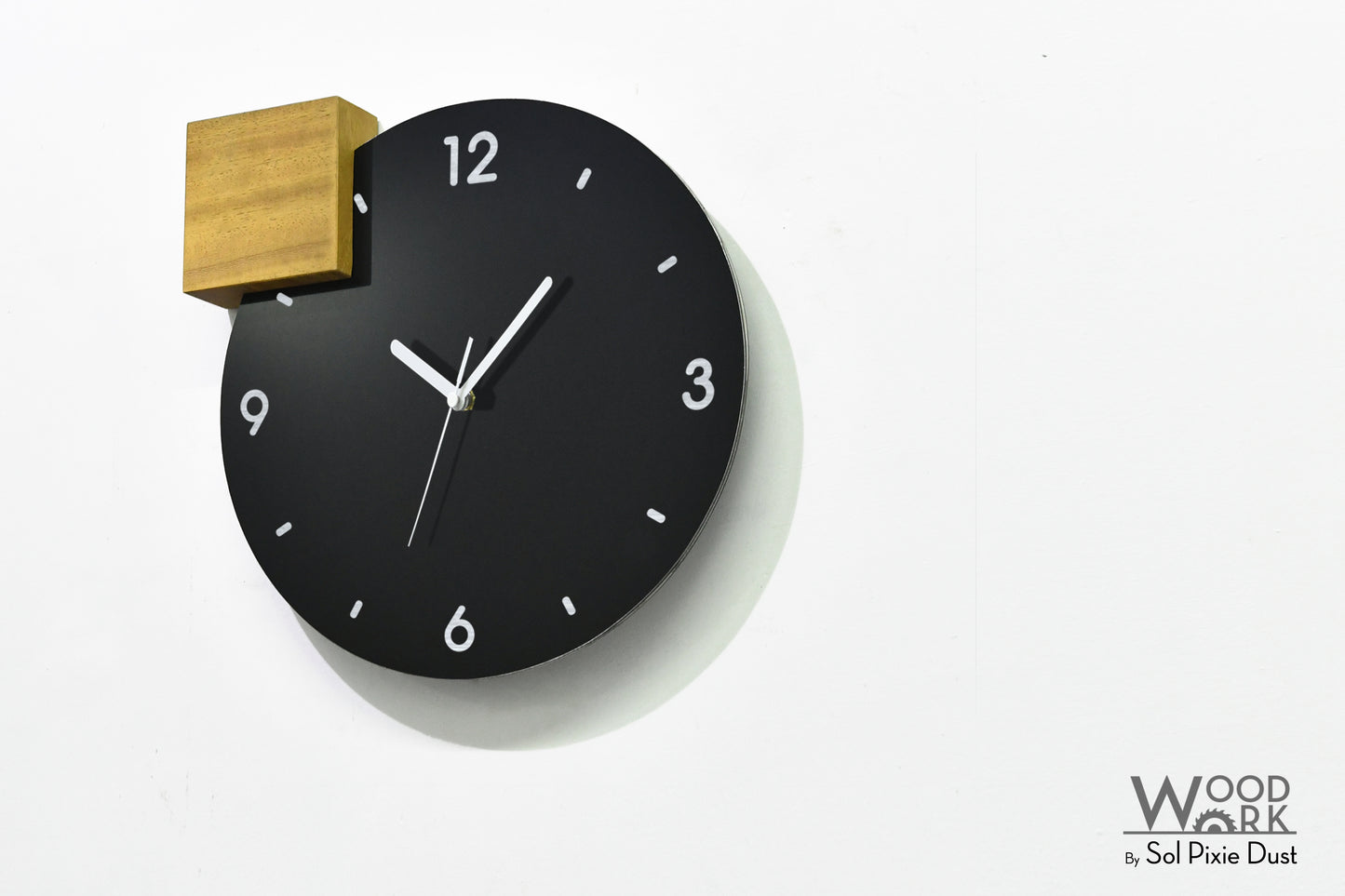 Modern Black Aluminum with Solid Iroko Wood Wall Clock