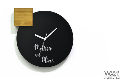 Modern Black Aluminum with Solid Iroko Wood Wall Clock