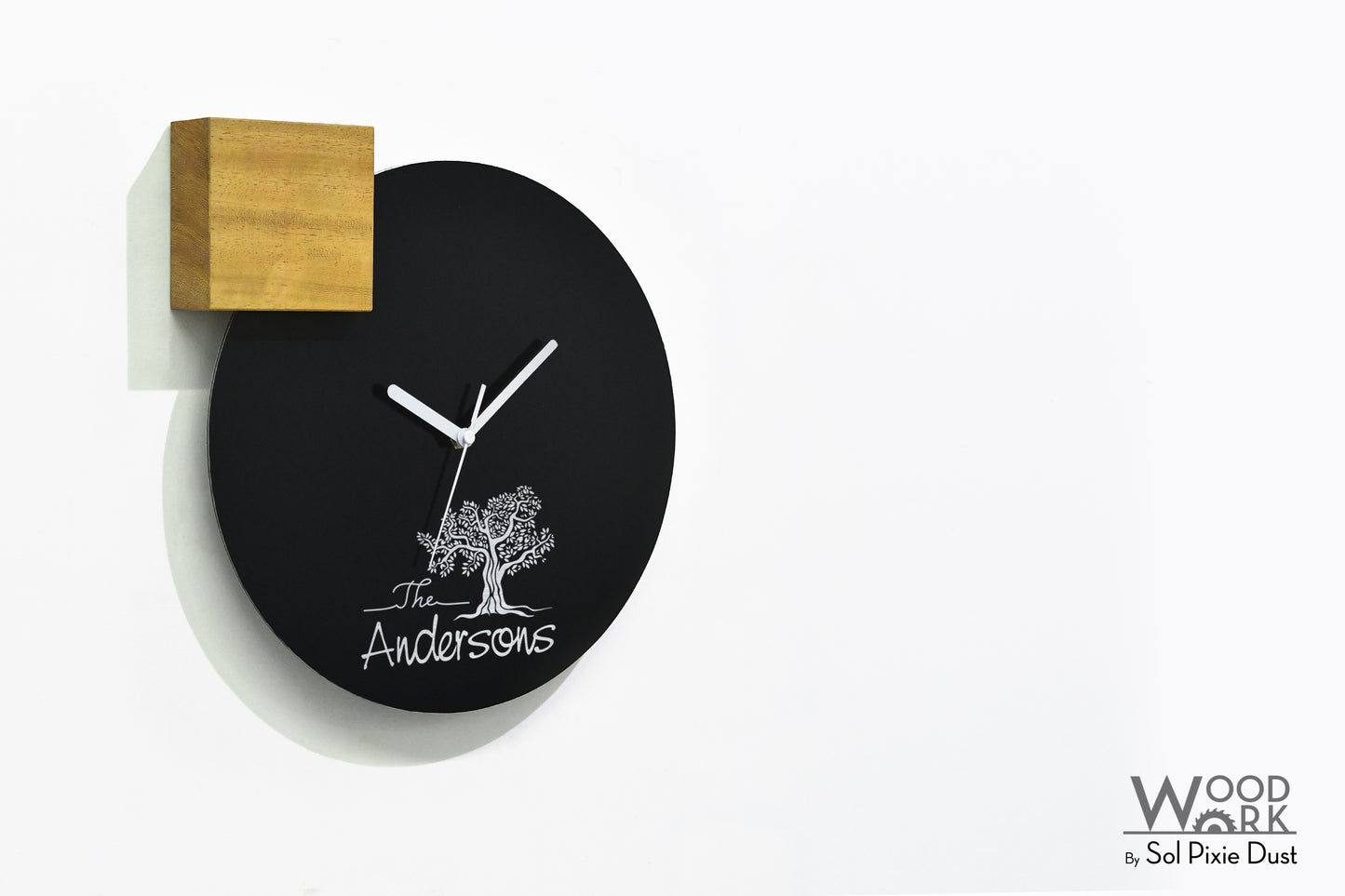 Modern Black Aluminum with Solid Iroko Wood Wall Clock