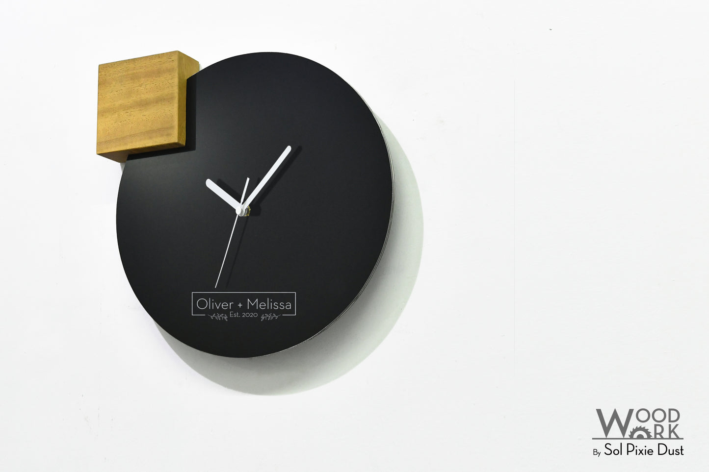 Modern Black Aluminum with Solid Iroko Wood Wall Clock