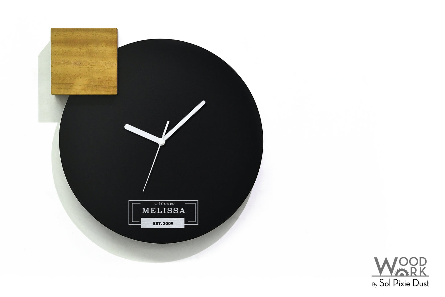 Modern Black Aluminum with Solid Iroko Wood Wall Clock