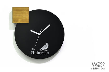 Modern Black Aluminum with Solid Iroko Wood Wall Clock