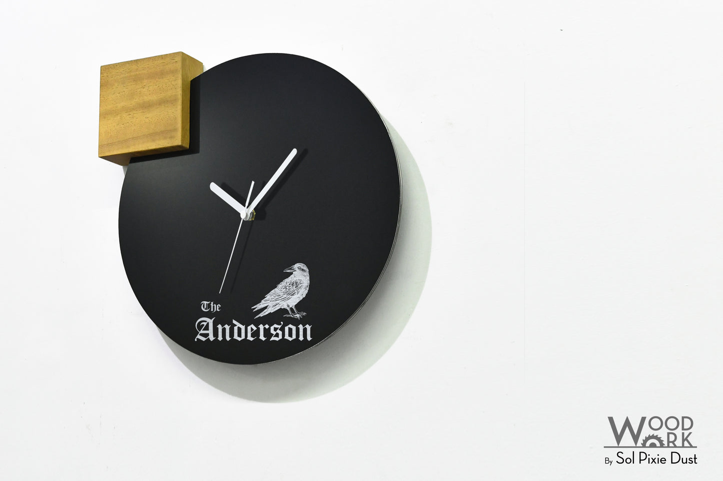 Modern Black Aluminum with Solid Iroko Wood Wall Clock