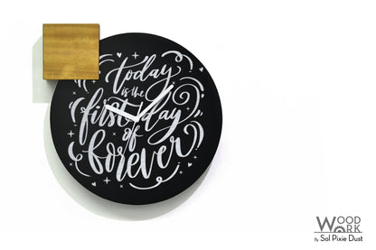 Modern Black Aluminum with Solid Iroko Wood Wall Clock