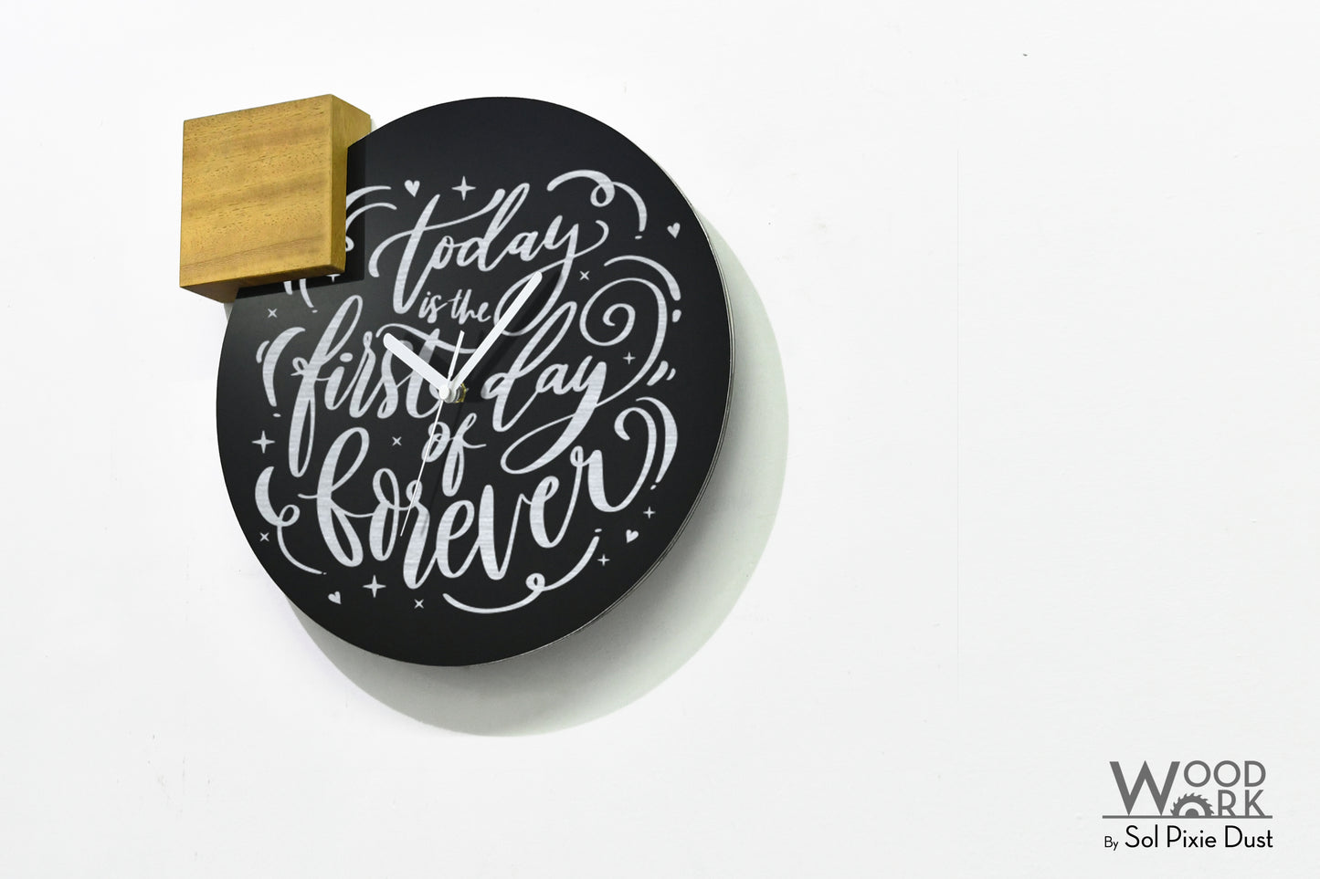 Modern Black Aluminum with Solid Iroko Wood Wall Clock