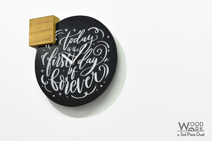 Modern Black Aluminum with Solid Iroko Wood Wall Clock