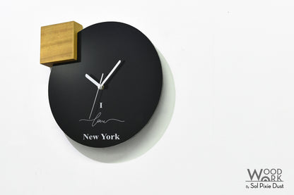 Modern Black Aluminum with Solid Iroko Wood Wall Clock