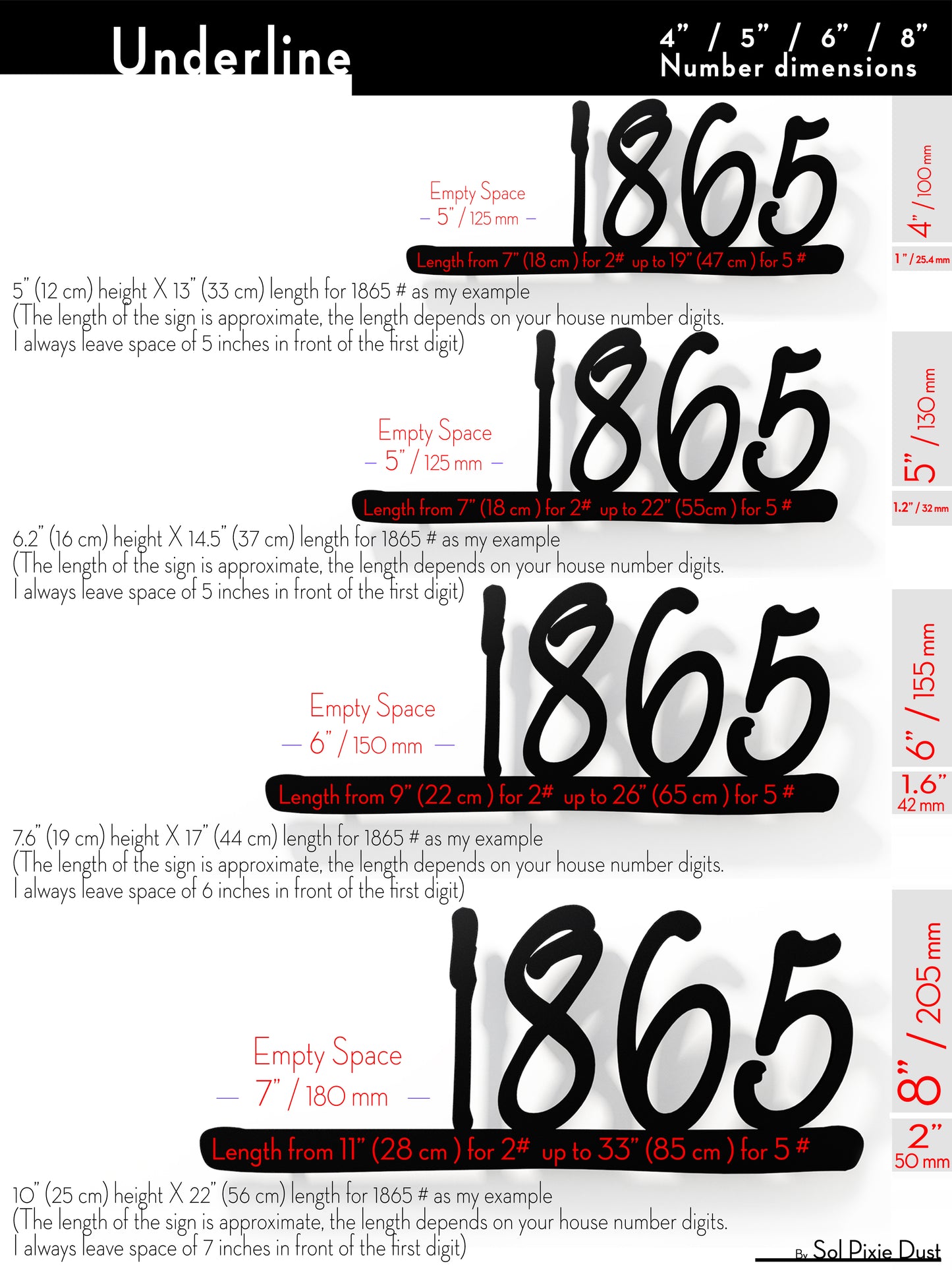 Underline House Numbers - LED Sign ( Font Options )