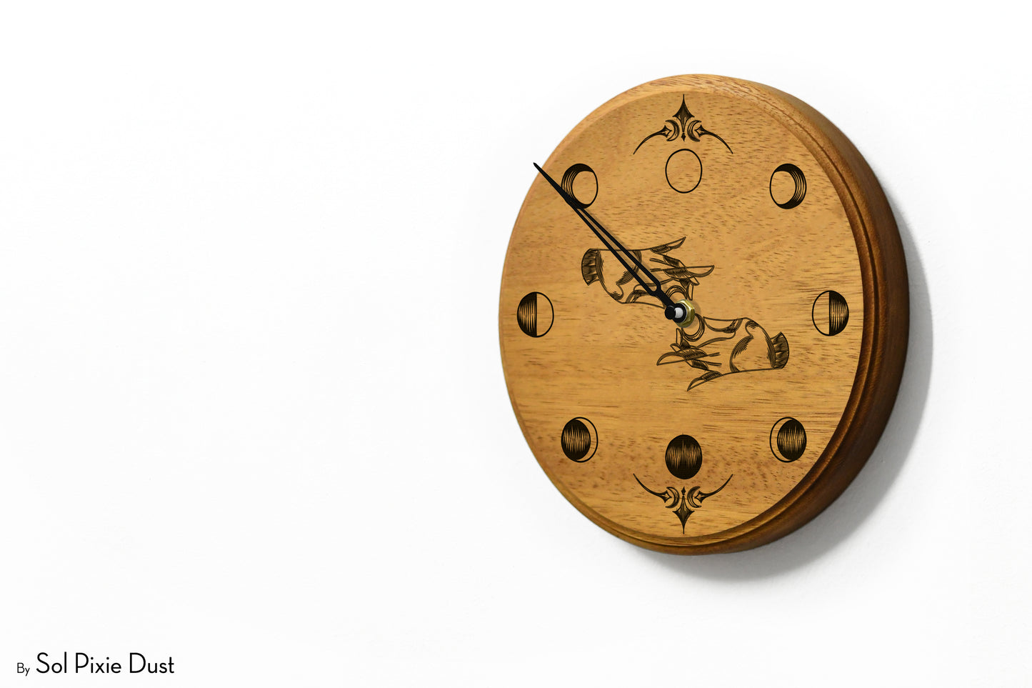 Wooden Moon Phase Wall Clock - Lunar Cycle