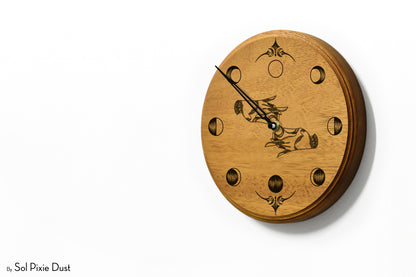 Wooden Moon Phase Wall Clock - Lunar Cycle