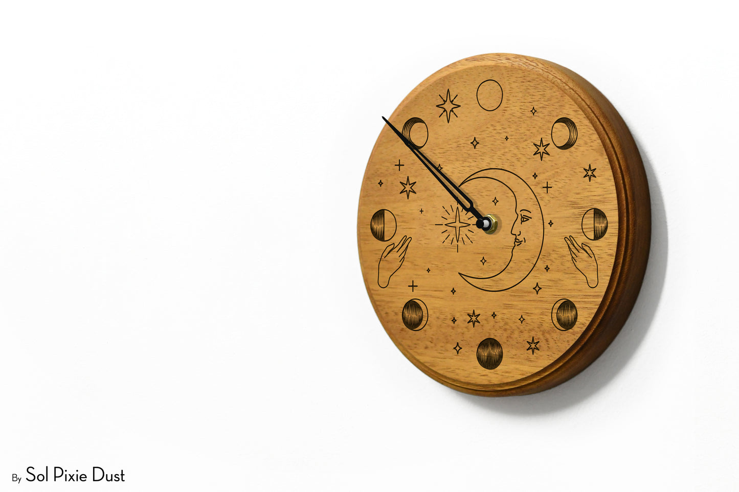 Wooden Moon Phase Wall Clock - Lunar Cycle
