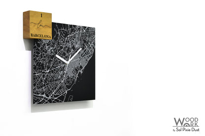 Modern Black Aluminum with Solid Iroko Wood Wall Clock