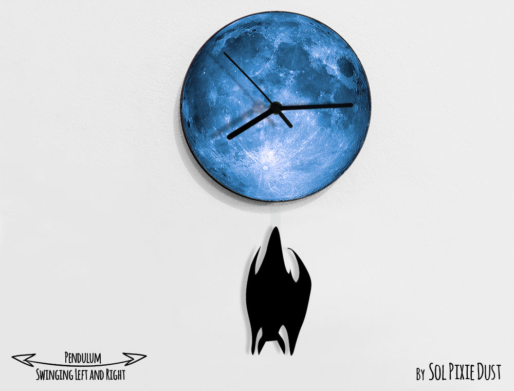Bat on The Moon - Halloween Pendulum Wall Clock