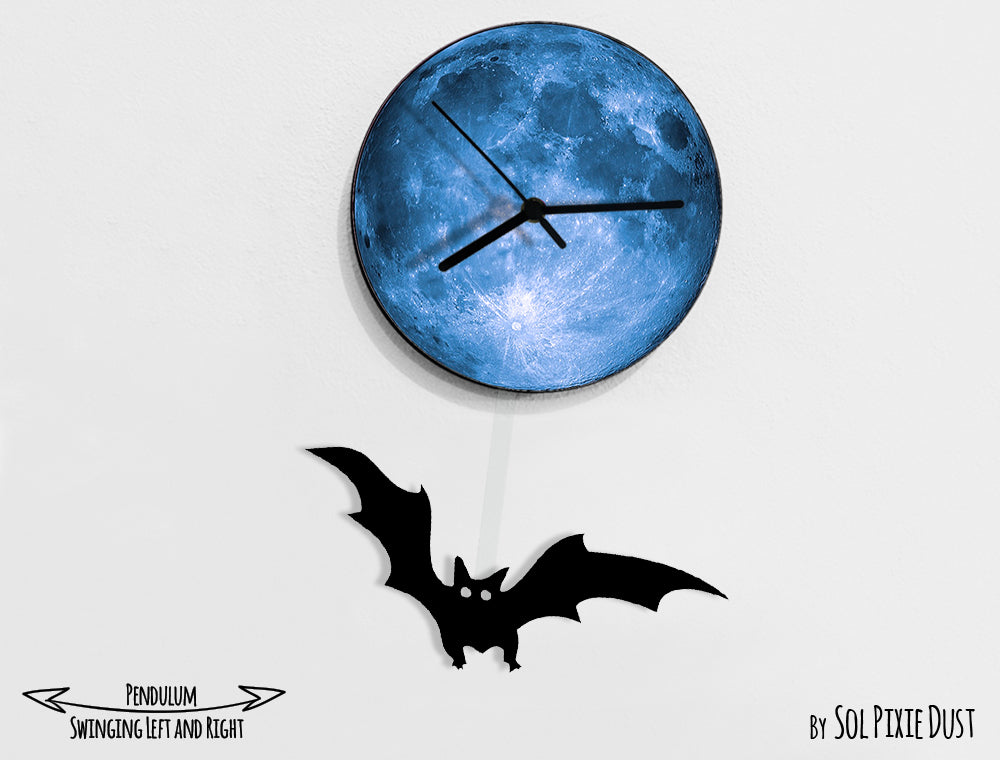 Bat on The Moon - Halloween Pendulum Wall Clock