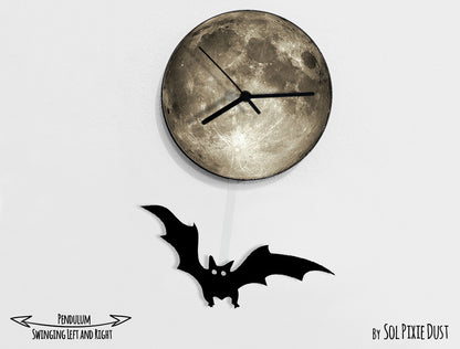 Bat on The Moon - Halloween Pendulum Wall Clock