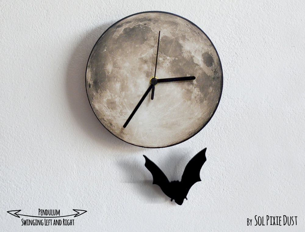 Bat on The Moon - Halloween Pendulum Wall Clock