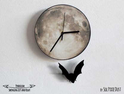 Bat on The Moon - Halloween Pendulum Wall Clock