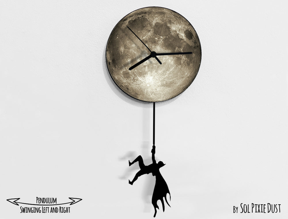 Bat on The Moon - Halloween Pendulum Wall Clock