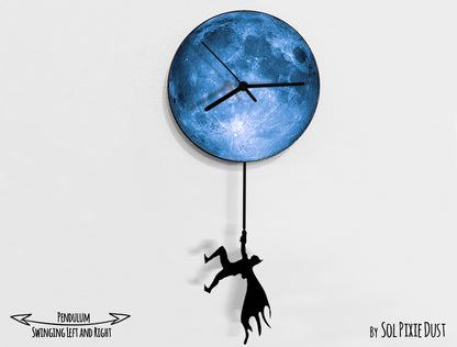Bat on The Moon - Halloween Pendulum Wall Clock