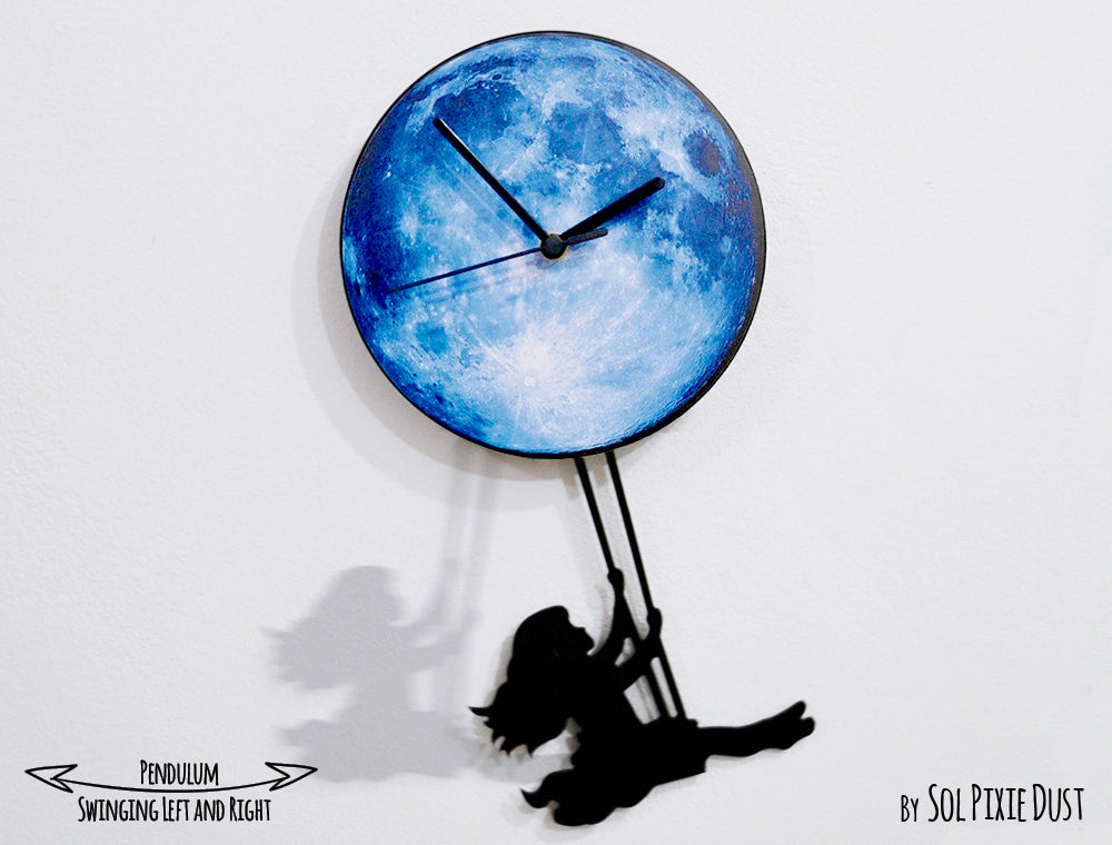 Swinging on the Moon Girl - Pendulum Wall Clock - Nursery Room