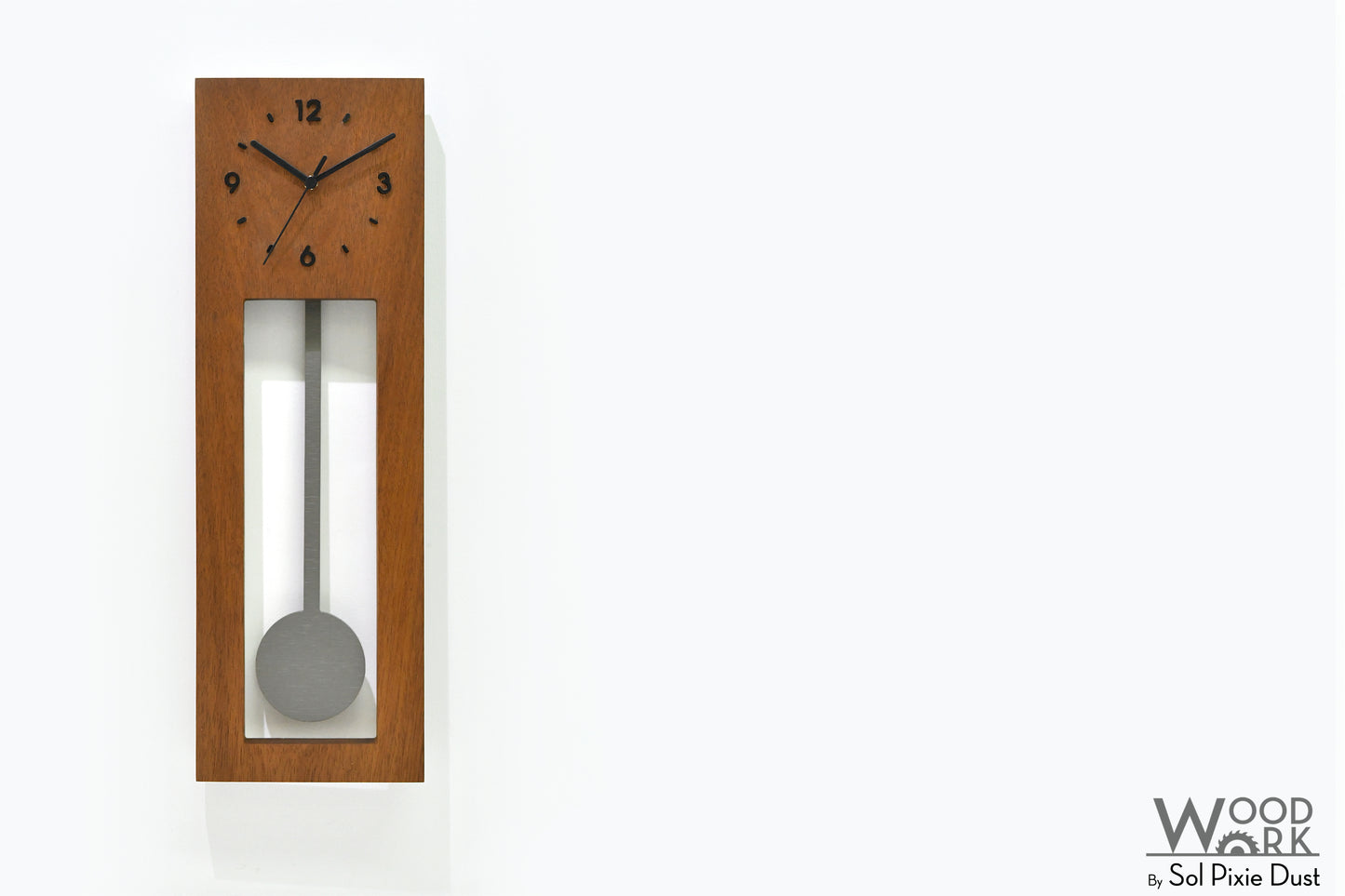 Bluntly Modern Design Solid Iroko Wood - Grandfather Pendulum - Wall Clock / Table Clock