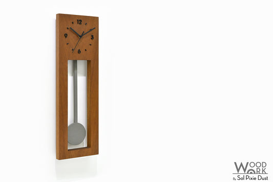 Bluntly Modern Design Solid Iroko Wood - Grandfather Pendulum - Wall Clock / Table Clock