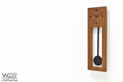 Bluntly Modern Design Solid Iroko Wood - Grandfather Pendulum - Wall Clock / Table Clock