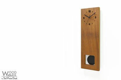 Bluntly Square Modern Design Solid Iroko Wood  Grandfather Pendulum Wall Clock / Table Clock