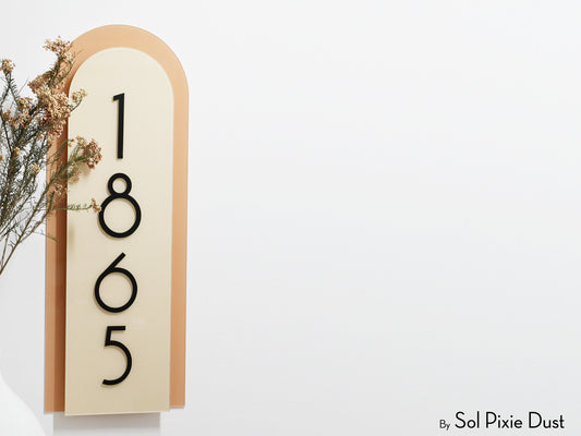 Boho Arch Plaque with Acrylic House Number Sign