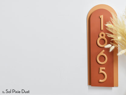 Boho Arch Plaque with 3D House Number Sign
