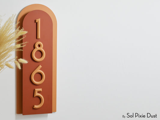 Boho Arch Plaque with 3D House Number Sign