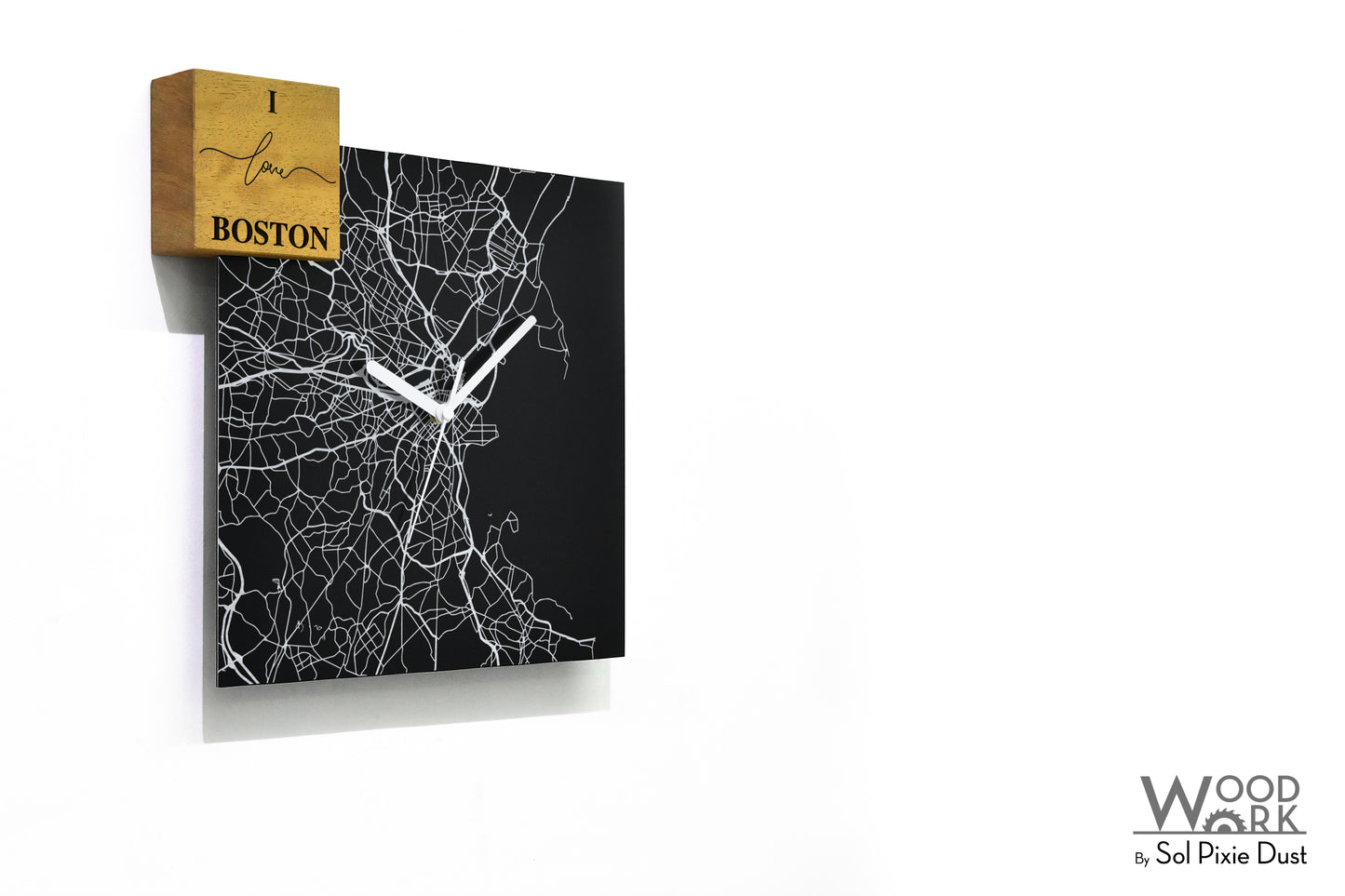 Modern Black Aluminum with Solid Iroko Wood Wall Clock