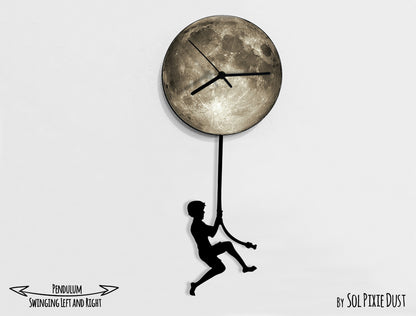 Boy climbing on The Moon - Pendulum Wall Clock