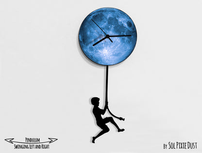 Boy climbing on The Moon - Pendulum Wall Clock