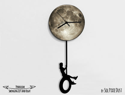 Boy climbing on The Moon - Pendulum Wall Clock
