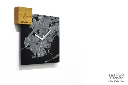 Modern Black Aluminum with Solid Iroko Wood Wall Clock