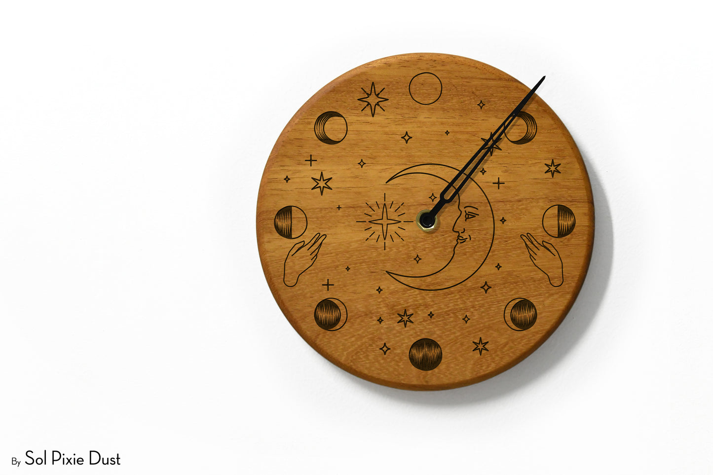Wooden Moon Phase Wall Clock - Lunar Cycle